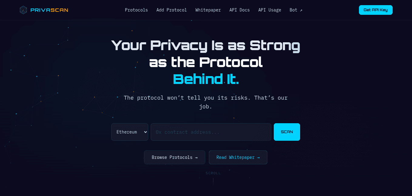 PrivaScan — EVM Privacy Protocol Risk Scoring API